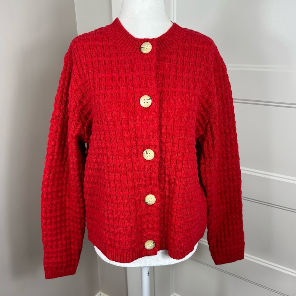 NWT Ann‎ Taylor Red Chunky Button Down Sweater Jacket XL Lady Jacket Academia